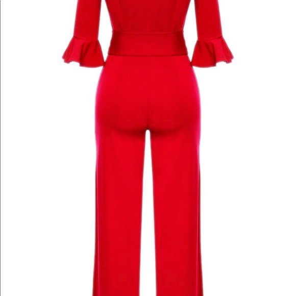 Gently used red jumpsuit with belt - Picture 3 of 3